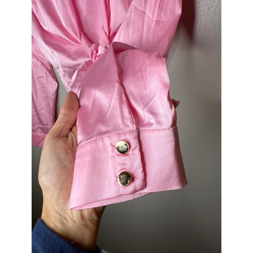 Pink Satin Tie-Front Blouse | Windsor | Y2K Inspired Going Out Top - Picture 5 of 6